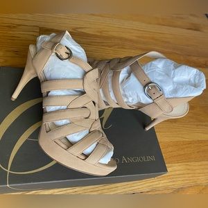 Enzo Angiolini 8 Leather Platform High Stiletto Heel Sandals Nude